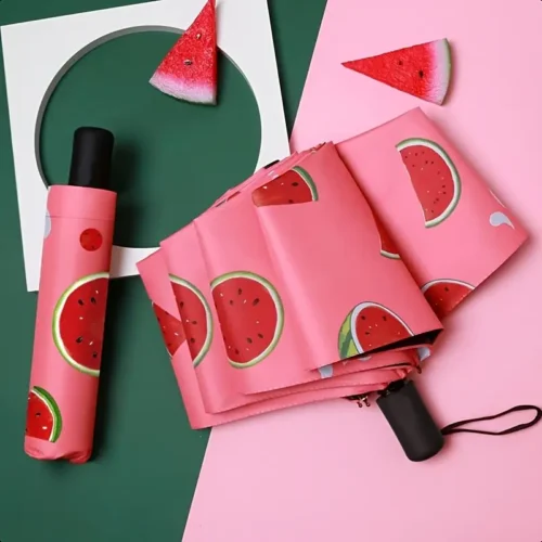 Compact Folding Umbrella - Watermelon Slice Design